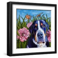 Dog and Dragonflies-Kathryn Wronski-Framed Art Print