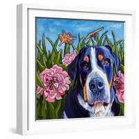 Dog and Dragonflies-Kathryn Wronski-Framed Art Print