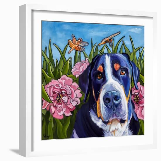 Dog and Dragonflies-Kathryn Wronski-Framed Art Print