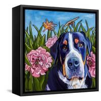 Dog and Dragonflies-Kathryn Wronski-Framed Stretched Canvas