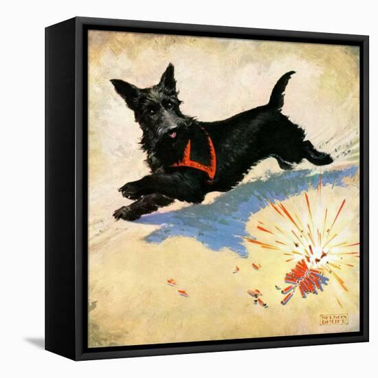 "Dog and Firecrackers,"July 1, 1936-Nelson Grofe-Framed Stretched Canvas