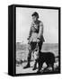 Dog and Handler Wearing Gas Masks at the Battle Front-null-Framed Stretched Canvas