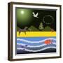 Dog At Beach-Art Deco Designs-Framed Giclee Print