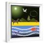 Dog At Beach-Art Deco Designs-Framed Giclee Print