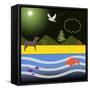 Dog At Beach-Art Deco Designs-Framed Stretched Canvas