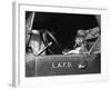 Dog at Fire Truck Wheel Smoking Pipe-null-Framed Photographic Print