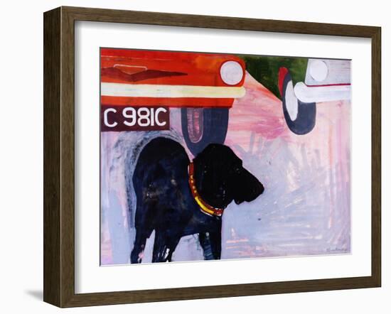 Dog at the Used Car Lot, Rex with Orange Car-Brenda Brin Booker-Framed Giclee Print