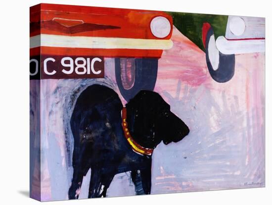 Dog at the Used Car Lot, Rex with Orange Car-Brenda Brin Booker-Stretched Canvas