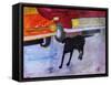 Dog at the Used Car Lot, Rex with Red Car-Brenda Brin Booker-Framed Stretched Canvas