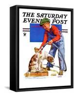 "Dog Bath," Saturday Evening Post Cover, January 13, 1934-J^F^ Kernan-Framed Stretched Canvas