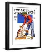 "Dog Bath," Saturday Evening Post Cover, January 13, 1934-J^F^ Kernan-Framed Giclee Print