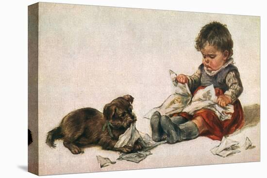 Dog, Boy and Book-null-Stretched Canvas