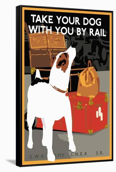 Dog by Rail-null-Framed Stretched Canvas