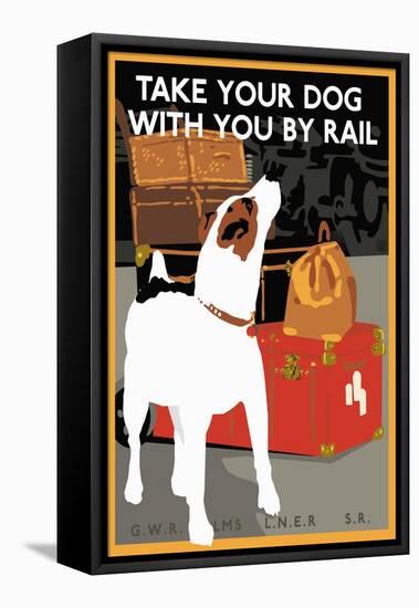 Dog by Rail-null-Framed Stretched Canvas