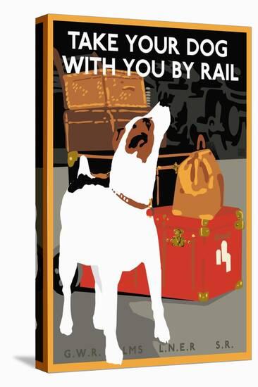 Dog by Rail-null-Stretched Canvas