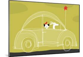 Dog, Cat, Bird in Car-null-Mounted Poster