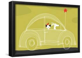 Dog, Cat, Bird in Car-null-Framed Poster