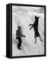 Dog Catching a Snowball-Karl Weatherly-Framed Stretched Canvas
