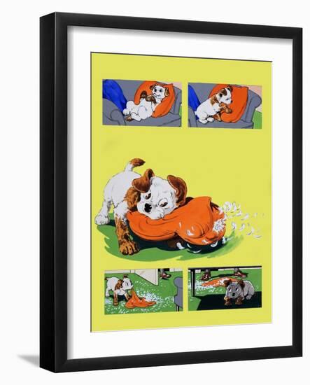 Dog Chewing Pillow-null-Framed Giclee Print