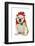 Dog Christmas Elf - English Bulldog Dressed in Elf Costume Sitting on White Background-Willee Cole-Framed Photographic Print