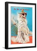 Dog Dressed in Beach Wear-null-Framed Art Print