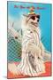 Dog Dressed in Beach Wear-null-Mounted Art Print