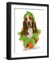 Dog Dressed Up for Halloween - Basset Hound Wearing Pumpkin Costume Sitting-Willee Cole-Framed Photographic Print