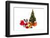 Dog Dressed Up in Santa Costume under Christmas Tree-Patryk Kosmider-Framed Premium Photographic Print