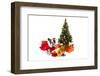 Dog Dressed Up in Santa Costume under Christmas Tree-Patryk Kosmider-Framed Photographic Print