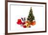 Dog Dressed Up in Santa Costume under Christmas Tree-Patryk Kosmider-Framed Photographic Print