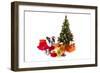 Dog Dressed Up in Santa Costume under Christmas Tree-Patryk Kosmider-Framed Photographic Print