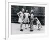 Dog Eating Ice Cream Cone Hidden behind Boy's Back-William Milnarik-Framed Photographic Print