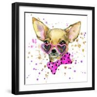 Dog Fashion T-Shirt Graphics. Dog Illustration with Splash Watercolor Textured Background. Unusual-Dabrynina Alena-Framed Art Print