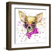 Dog Fashion T-Shirt Graphics. Dog Illustration with Splash Watercolor Textured Background. Unusual-Dabrynina Alena-Framed Art Print