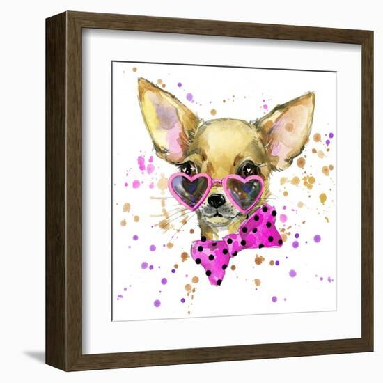 Dog Fashion T-Shirt Graphics. Dog Illustration with Splash Watercolor Textured Background. Unusual-Dabrynina Alena-Framed Art Print