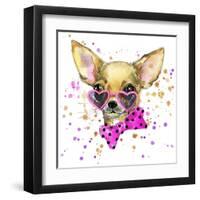 Dog Fashion T-Shirt Graphics. Dog Illustration with Splash Watercolor Textured Background. Unusual-Dabrynina Alena-Framed Art Print