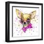 Dog Fashion T-Shirt Graphics. Dog Illustration with Splash Watercolor Textured Background. Unusual-Dabrynina Alena-Framed Art Print