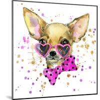 Dog Fashion T-Shirt Graphics. Dog Illustration with Splash Watercolor Textured Background. Unusual-Dabrynina Alena-Mounted Art Print