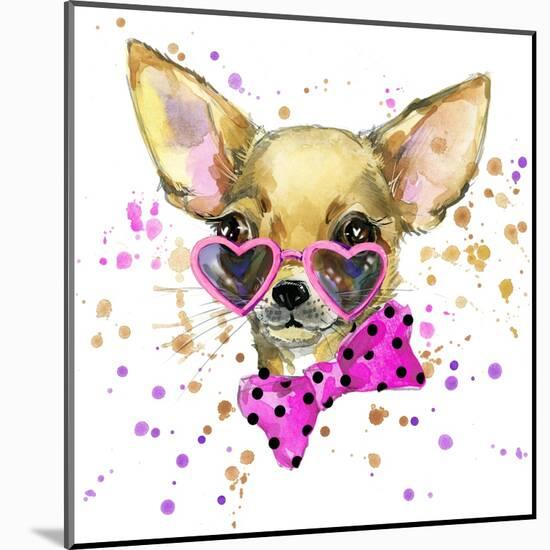 Dog Fashion T-Shirt Graphics. Dog Illustration with Splash Watercolor Textured Background. Unusual-Dabrynina Alena-Mounted Art Print