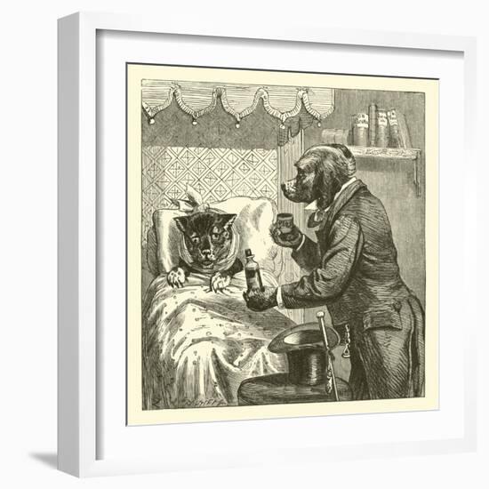 Dog Giving Pills to Sick Cat-null-Framed Giclee Print