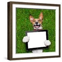 Dog Holding Tablet-Javier Brosch-Framed Photographic Print