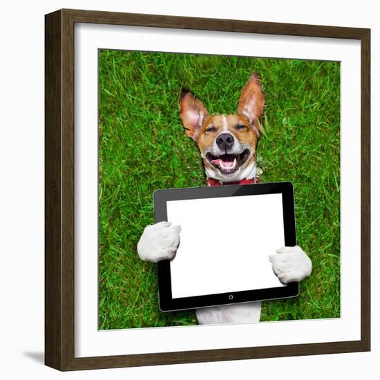 Dog Holding Tablet-Javier Brosch-Framed Photographic Print