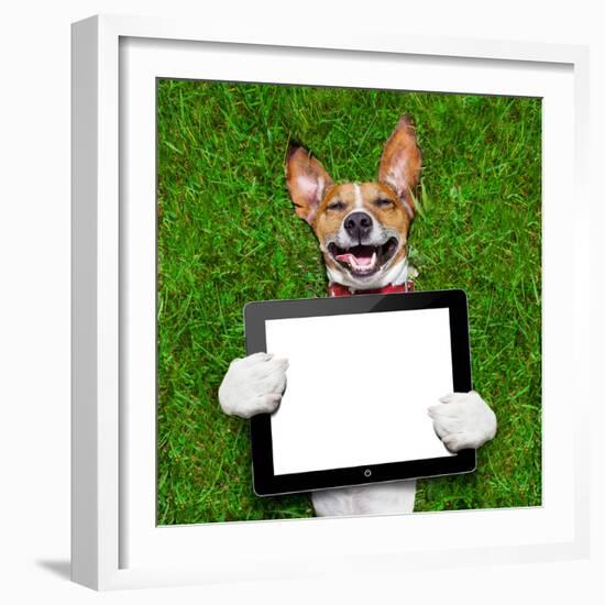 Dog Holding Tablet-Javier Brosch-Framed Photographic Print