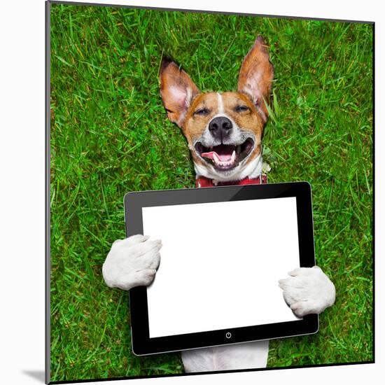 Dog Holding Tablet-Javier Brosch-Mounted Photographic Print