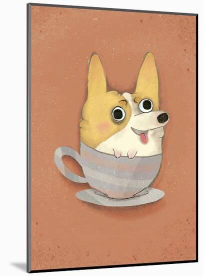 Dog in a teacup - Hannah Stephey Cartoon Dog Print-Hannah Stephey-Mounted Art Print