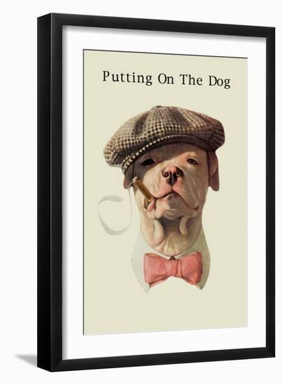 Dog in Hat and Bow Tie Smoking a Cigar-null-Framed Art Print