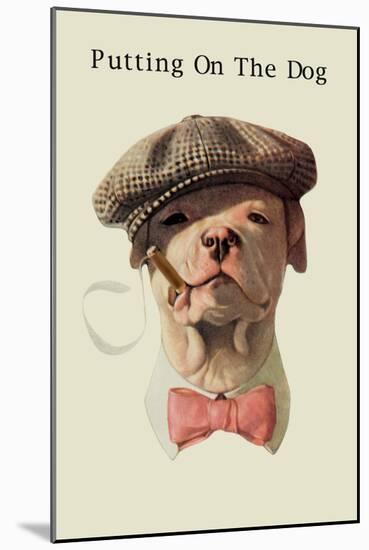 Dog in Hat and Bow Tie Smoking a Cigar-null-Mounted Art Print