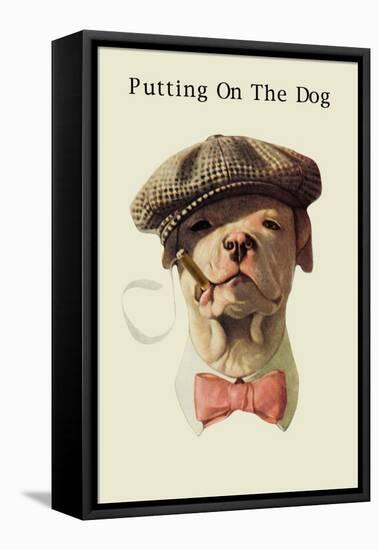 Dog in Hat and Bow Tie Smoking a Cigar-null-Framed Stretched Canvas