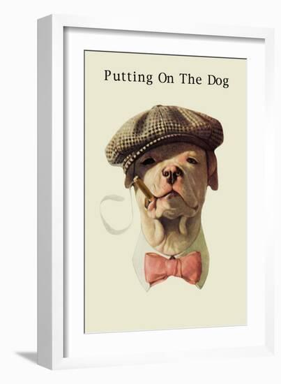 Dog in Hat and Bow Tie Smoking a Cigar-null-Framed Art Print