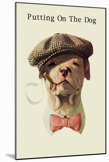 Dog in Hat and Bow Tie Smoking a Cigar-null-Mounted Art Print